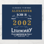 21歳パーソナライズされた生誕生まれ生日2002ヴィンテージ青 ビールラベル (シングルラベル)