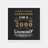 21歳パーソナライズされた生誕生まれ2000ヴィンテージ黒 スタンダードカクテルナプキン (正面)