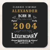 21歳パーソナライズされた生誕生まれ2004ヴィンテージ黒 スクエアペーパーコースター (正面)