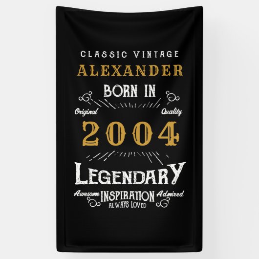 21歳パーソナライズされた生誕生まれ2004ヴィンテージ黒 横断幕 (縦)