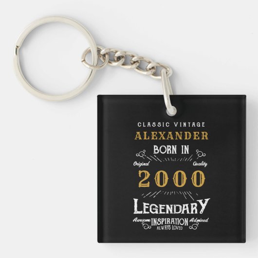 21歳パーソナライズされた生誕生日生まれ2000黒ヴィンテージ キーホルダー (正面)