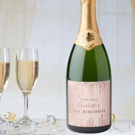 21歳パーティーバラ金ゴールドグリッターモノグラム スパークリングワインラベル