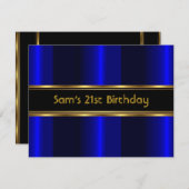 21歳パーティーブラックコバルトブルー金ゴールドマン 招待状 (正面/裏面)