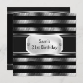 21歳パーティーブラックメタルシルバーマンメンズ 招待状 (正面/裏面)