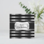 21歳パーティーブラックメタルシルバーマンメンズ 招待状 (スタンド正面)