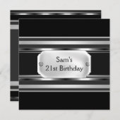 21歳パーティーブラックメタルシルバーマンメンズ 招待状 (正面/裏面)