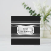 21歳パーティーブラックメタルシルバーマンメンズ 招待状 (スタンド正面)