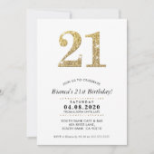 21歳パーティー招待状モダン金ゴールドグリッター 招待状 (正面)
