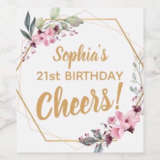 21歳ファンシーの誕生日ワインラベル – さくらんぼの花 ワインラベル (シングルラベル)