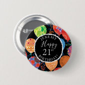 21歳モダンの誕生日バルーン名前と年齢の追加 缶バッジ (正面&裏面)