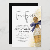 21歳モダンの誕生日パーティーシャンパン 招待状 (正面/裏面)