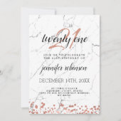 21歳モダンの誕生日パーティーバラ金ゴールド大理石 招待状 (正面)