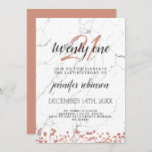 21歳モダンの誕生日パーティーバラ金ゴールド大理石 招待状 (正面/裏面)