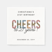 21歳モダンの誕生日パーティーヒョウ印刷エレガント スタンダードカクテルナプキン (正面)