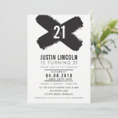 21歳モダンの誕生日パーティーブラックブラシストローク 招待状 (スタンド正面)