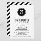 21歳モダンの誕生日パーティー招待状無地スポットブラック 招待状 (正面/裏面)