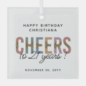 21歳モダンの誕生日パーティーLeopard Print ガラスオーナメント (正面)