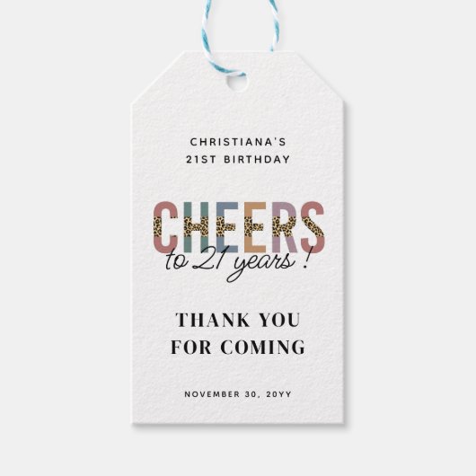 21歳モダンの誕生日パーティーLeopard Print ギフトタグ (正面)