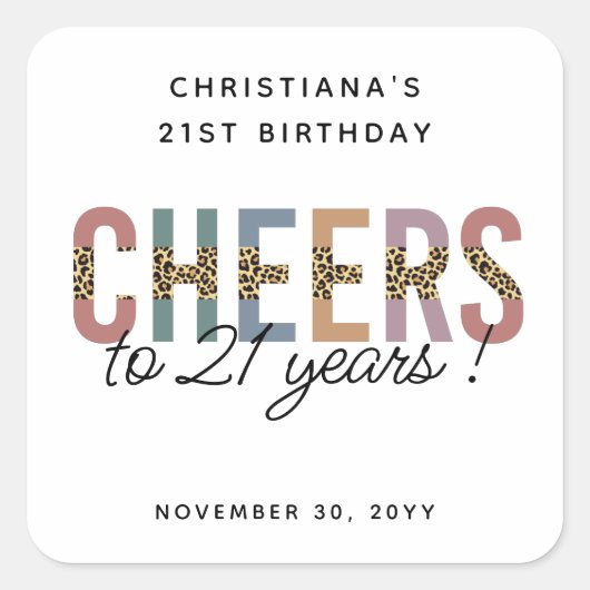 21歳モダンの誕生日パーティーLeopard Print スクエアシール (正面)