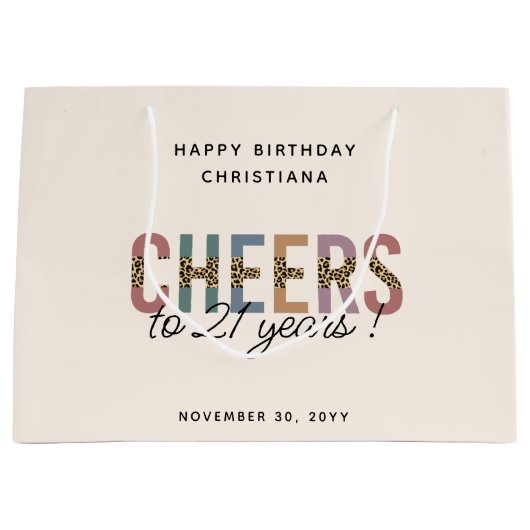 21歳モダンの誕生日パーティーLeopard Print ラージペーパーバッグ (正面)