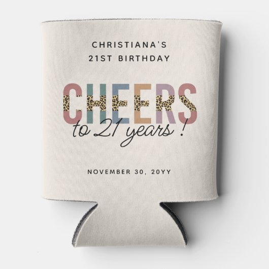 21歳モダンの誕生日パーティーLeopard Print 缶クーラー (正面)