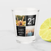 21歳モダンの誕生日ブラック2フォトコラージグリッド ショットグラス (正面)