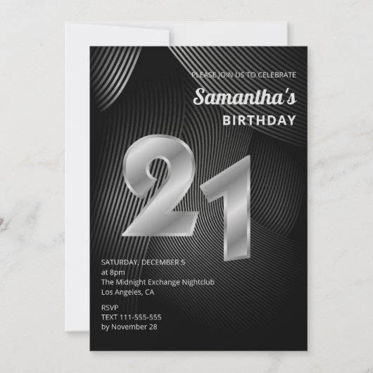 21歳モダンの誕生日招待状 招待状 (正面)