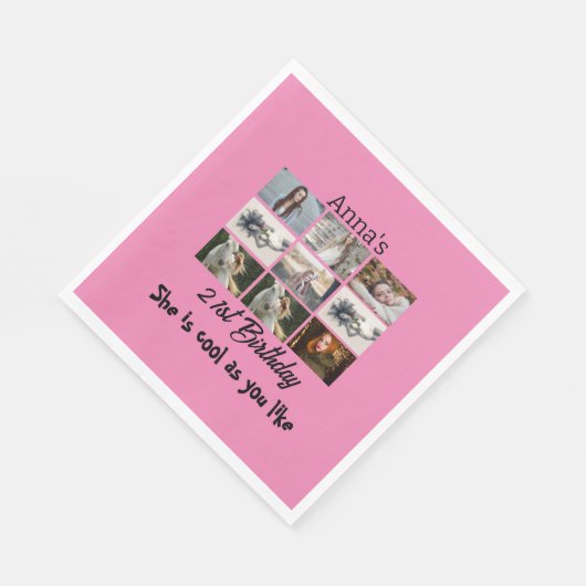 21歳モダンの誕生日9パーソナライズされたフォトコラージュ スタンダードランチョンナプキン (角)