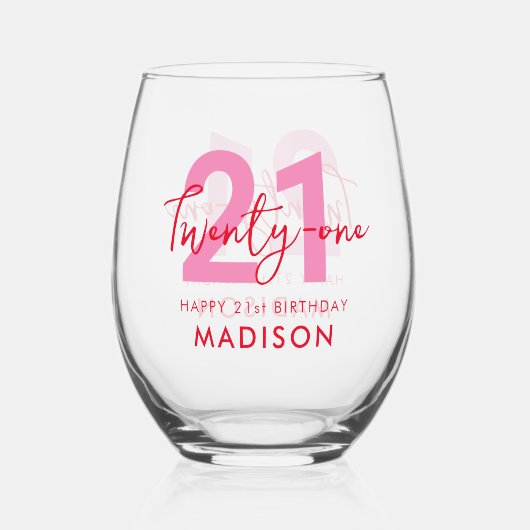 21歳モダンエレガントの誕生日のスクリプト ステムなしワイングラス (正面)