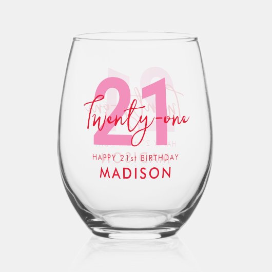 21歳モダンエレガントの誕生日のスクリプト ステムなしワイングラス (裏面)