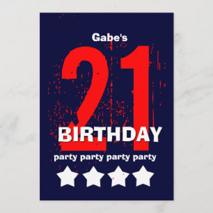 21歳モダン誕生日赤白青W1797D1 招待状