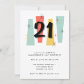 21歳レトロミッドセンチュリーモダンカラフル 招待状 (正面)
