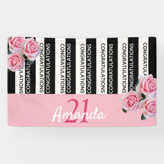 21歳白黒ストライプピンク花模様 横断幕 (横)