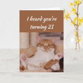 21歳祝のおもしろい猫 カード (黄色い花)