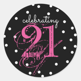21歳祝～21歳の誕生日ピンク白黒 ラウンドシール