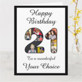 21歳誕生日おめでとう21カスタム写真文字テンプレート カード (黄色い花)