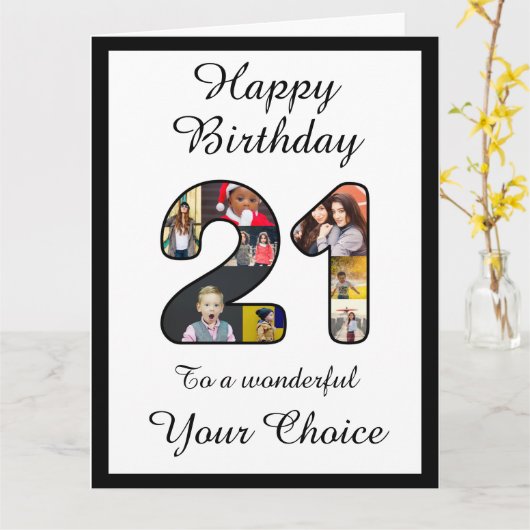 21歳誕生日おめでとう21カスタム写真文字テンプレート カード (黄色い花)