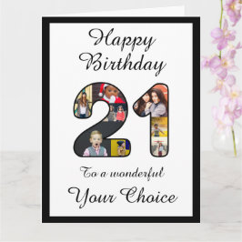 21歳誕生日おめでとう21カスタム写真文字テンプレート カード