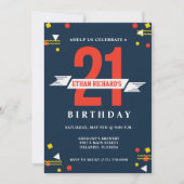 21歳誕生日ガイムネービーブルーパーティー招待状 招待状 (正面)