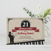 21歳誕生日パーティの招待状ジャズミュージックテーマ 招待状 (スタンド正面)