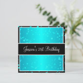 21歳誕生日パーティーターコイズスターズ白黒 招待状 (スタンド正面)