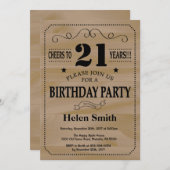 21歳誕生日招待状ウッ素朴ド 招待状 (正面/裏面)