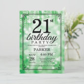 21歳誕生日招待状グリーングリッター 招待状 (スタンド正面)