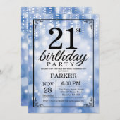 21歳誕生日招待状ブルーグリッター 招待状 (正面/裏面)
