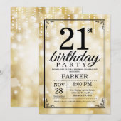 21歳誕生日招待状金ゴールドグリッター 招待状 (正面/裏面)
