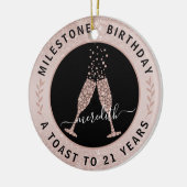 21歳赤面グリッターシャンパントースト名 セラミックオーナメント (左)