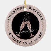 21歳赤面グリッターシャンパントースト名 セラミックオーナメント (裏面)
