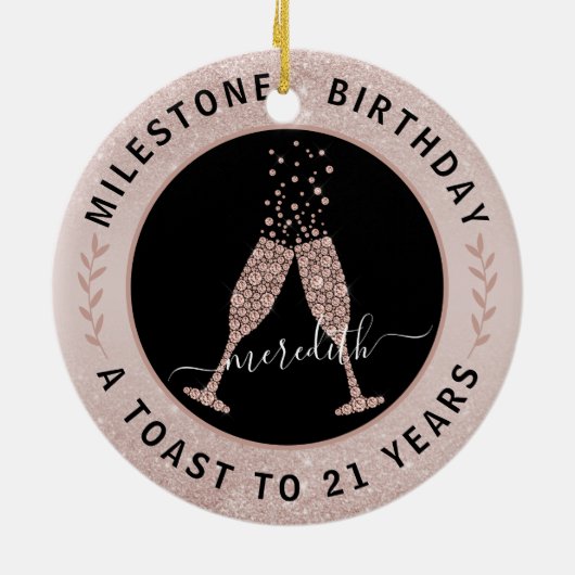 21歳赤面グリッターシャンパントースト名 セラミックオーナメント (裏面)