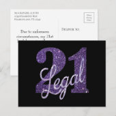 21歳 誕生日 | パープル 偽 glitter 21歳の誕生日 ポストカード (正面/裏面)