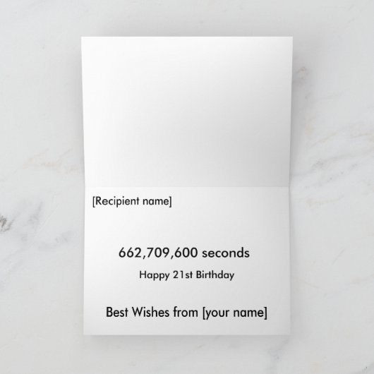 21歳/21歳の誕生日（秒） カード (内部)